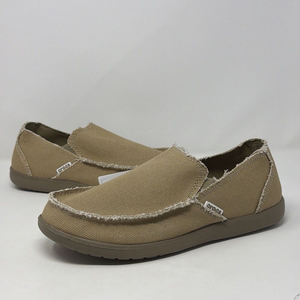 NWT Crocs Santa Cruz Mens Loafer Slip On Canvas Khaki Tan Casual Shoes M9